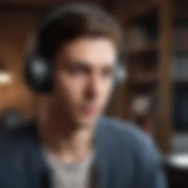 Illustration of a person wearing headphones listening to an audiobook