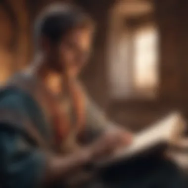 Illustration showing a person reading an ancient history book