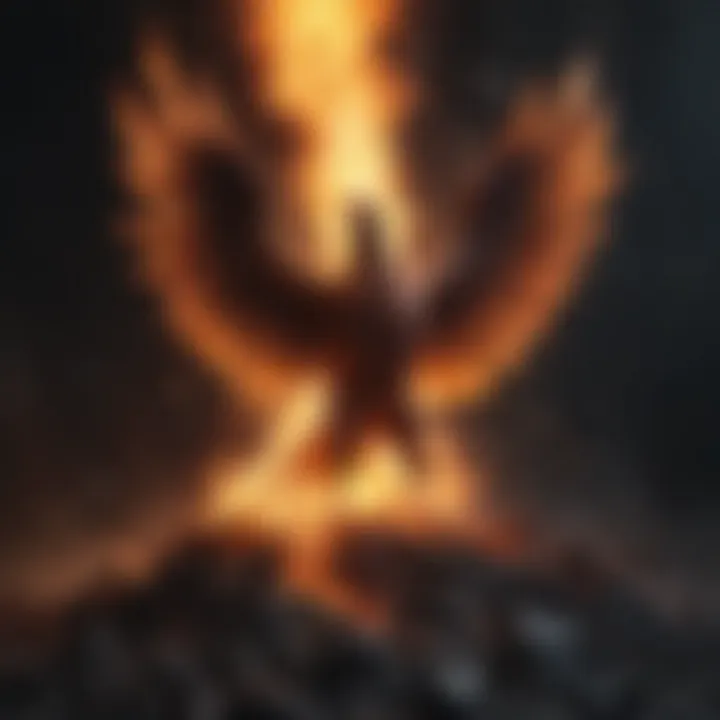 Artistic depiction of a phoenix rising from ashes