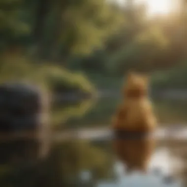 Contemplative Stillness Pooh's Reflection by the Calm Pond