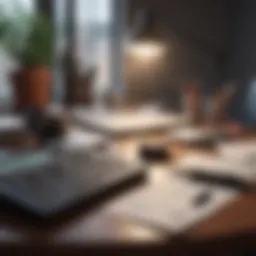 A sophisticated budget planner on a desk with financial tools