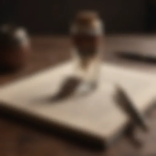 Artistic depiction of a quill pen and inkwell