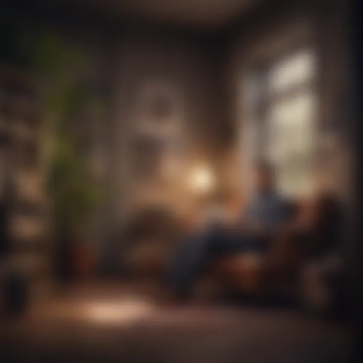 A cozy reading nook featuring a person immersed in a business book.