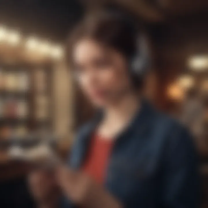 Illustration of a person redeeming a credit for an audiobook on Audible