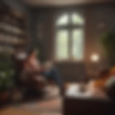 Creating a Reading Sanctuary Illustration of a person relaxing in a cozy reading nook with a book and a cup of tea