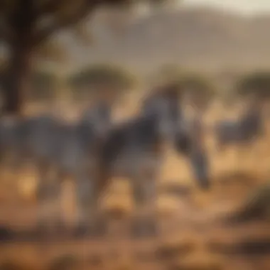 Serenity in the African Savannah Zebras grazing peacefully in the savannah