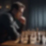 Strategist contemplating chessboard