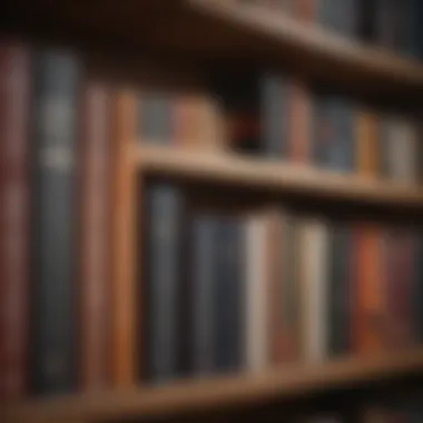 A collection of leadership books on a bookshelf.