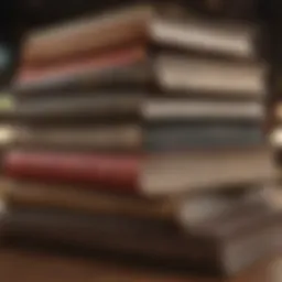 A stack of books with highlighted passages