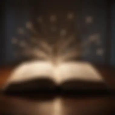 Illumination Through Literature An open book with light illuminating its pages, representing wisdom and insight gained from literature.