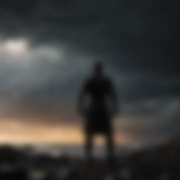 A silhouette of an individual standing strong against a storm, illustrating resilience in adversity.