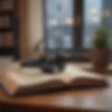 A serene workspace featuring a book and headphones, symbolizing the blend of reading and listening.