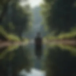 A serene landscape with a person reflecting in solitude