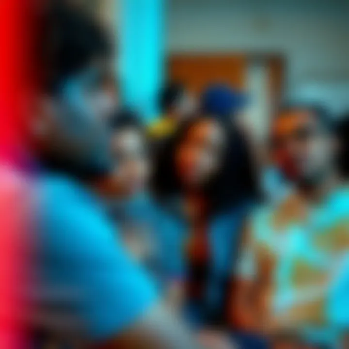 Diverse individuals engaging in thoughtful discussion