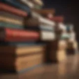 A stack of books with highlighted passages