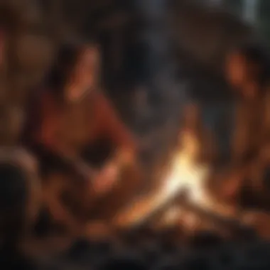 Ancient Narratives: The Art of Storytelling A captivating visual of an ancient storyteller engaging an audience around a fire.