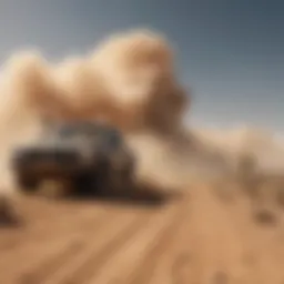 Dust storm engulfing a barren landscape