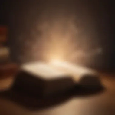 An open book with a glowing light emanating from it