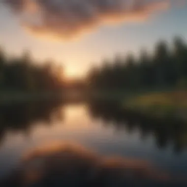 Sunset over a tranquil lake reflecting the sky