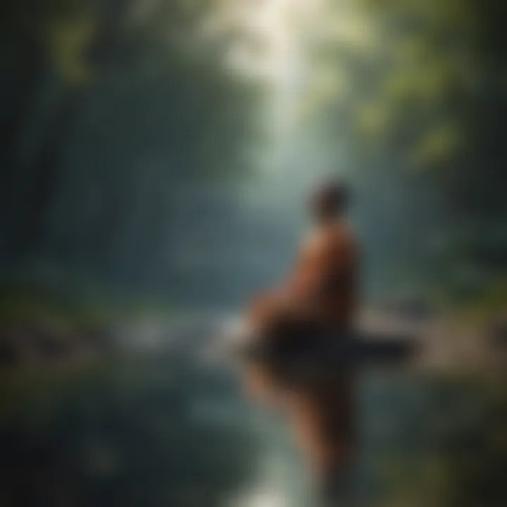 A person meditating with a motivational quote overlay
