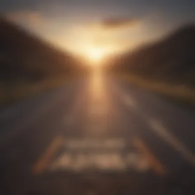 A road leading towards a sunrise with a motivational quote