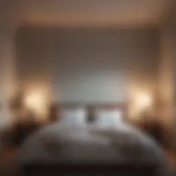 A serene bedroom with calming colors and soft lighting