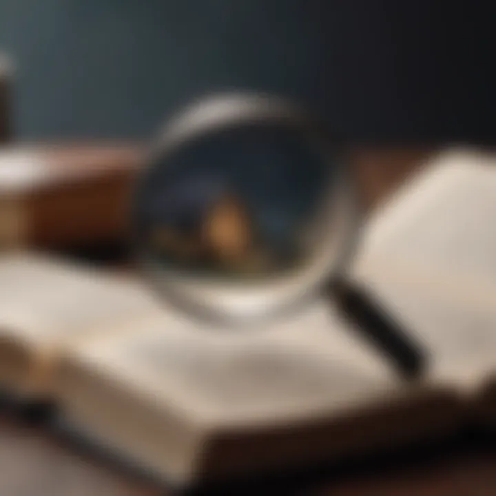 Illustration of a magnifying glass focusing on a book