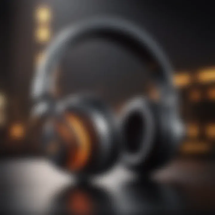 Illustration of a futuristic headphone design with a glowing audio symbol