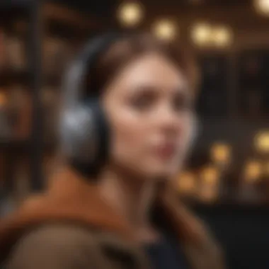 A person wearing headphones while listening to an audiobook