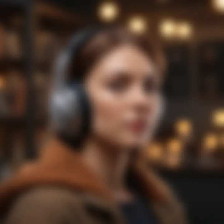 A person wearing headphones while listening to an audiobook