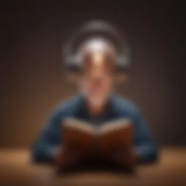 Illustration of a person with a light bulb head listening to an audible book