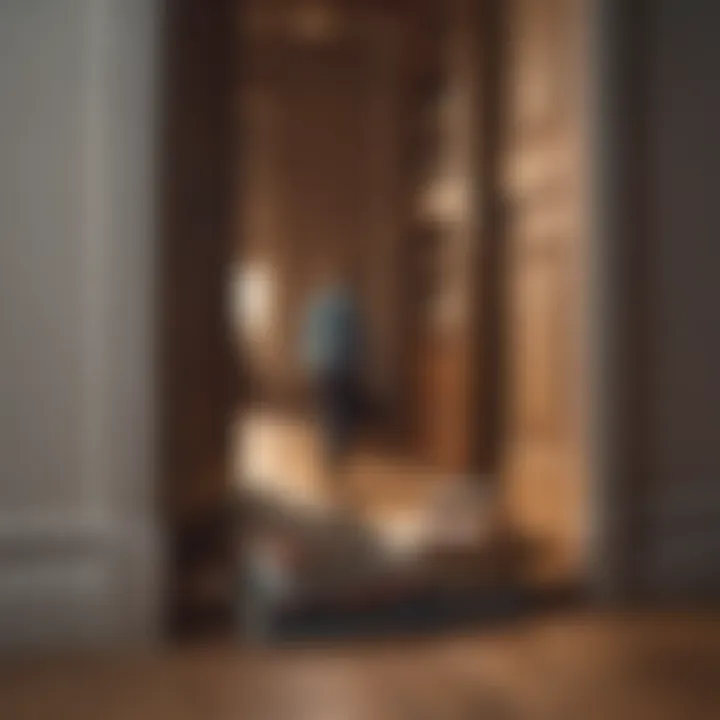 A person stepping into a doorway with books representing new horizons