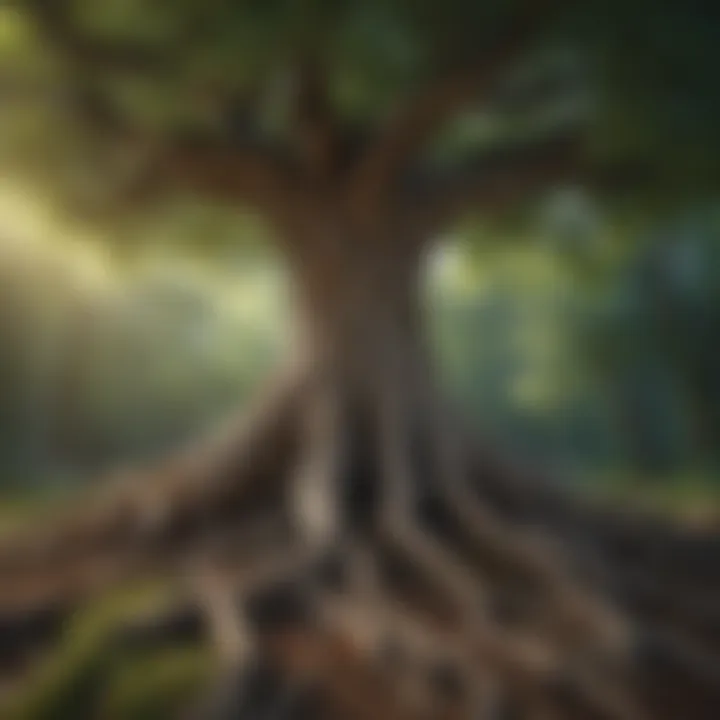 Illustration of a tree with deep roots and flourishing branches representing personal growth and fulfillment