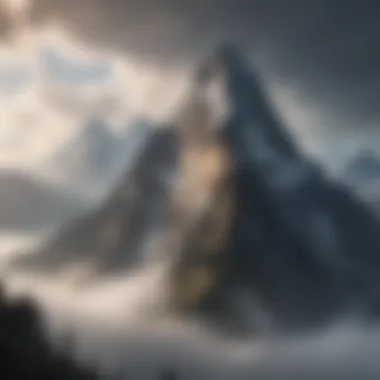 Majestic mountain peaks piercing through the morning mist