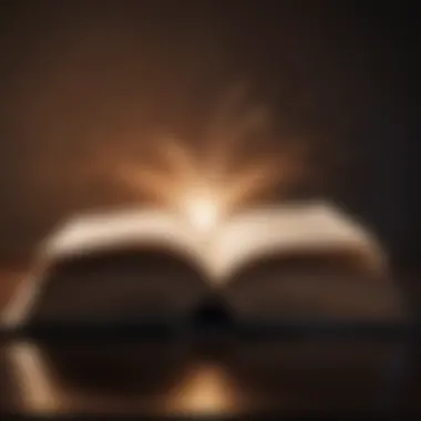 Knowledge and Reflection An open book with light emanating from its pages, symbolizing knowledge and reflection