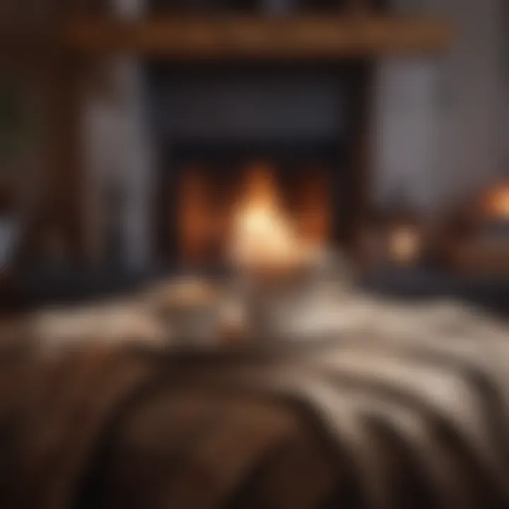 Warm blanket and hot drink by fireplace