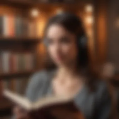 An individual immersed in a captivating audiobook experience